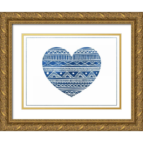 Indigo Tribal Heart Gold Ornate Wood Framed Art Print with Double Matting by Brown,Victoria