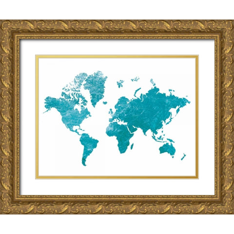 Blue Foil Map Gold Ornate Wood Framed Art Print with Double Matting by Brown,Victoria
