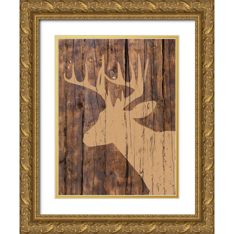 Wooden Deer Gold Ornate Wood Framed Art Print with Double Matting by Brown, Victoria