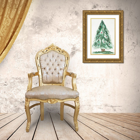 Christmas Tree Watercolor 1 Gold Ornate Wood Framed Art Print with Double Matting by Brown, Victoria
