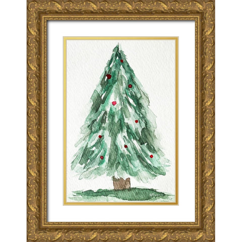 Christmas Tree Watercolor 1 Gold Ornate Wood Framed Art Print with Double Matting by Brown, Victoria