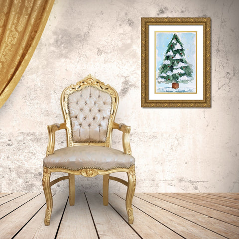 Christmas Tree Watercolor 2 Gold Ornate Wood Framed Art Print with Double Matting by Brown, Victoria