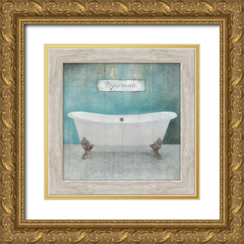 Wood Framed Aqua Bath Gold Ornate Wood Framed Art Print with Double Matting by Brown, Victoria