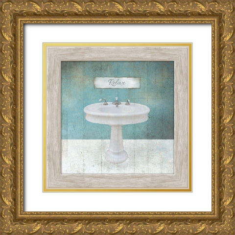 Wood Framed Aqua Bath Sink Gold Ornate Wood Framed Art Print with Double Matting by Brown, Victoria