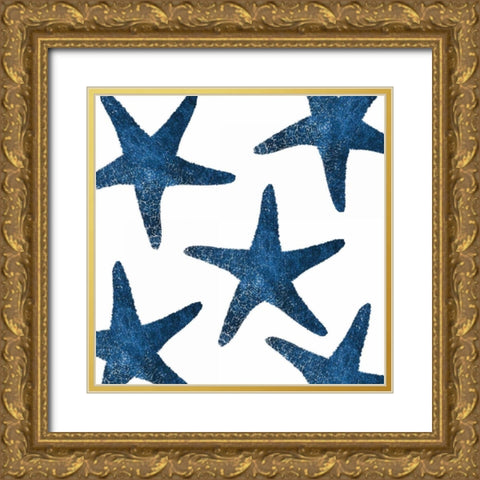 Navy Starfish Collage Gold Ornate Wood Framed Art Print with Double Matting by Brown, Victoria