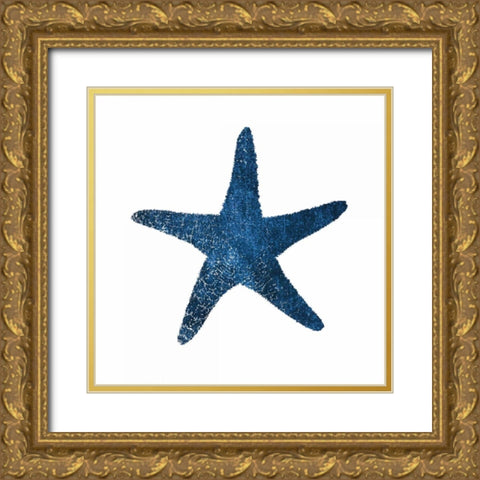 Navy Starfish Gold Ornate Wood Framed Art Print with Double Matting by Brown, Victoria