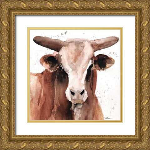 Splashed Bull Gold Ornate Wood Framed Art Print with Double Matting by Brown, Victoria