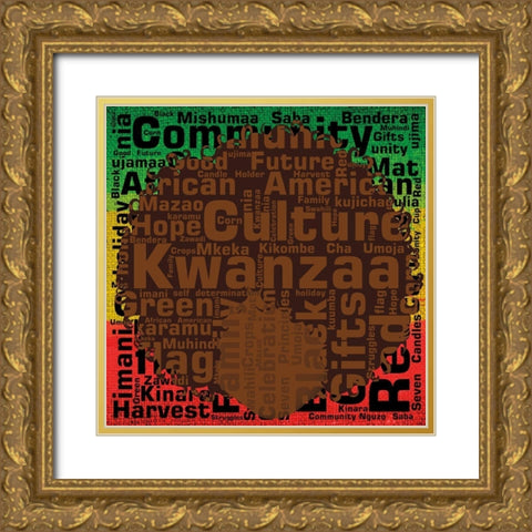 Kwanzaa Silhouette 1 Gold Ornate Wood Framed Art Print with Double Matting by Brown, Victoria