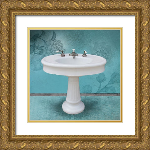 Aqua Sink Gold Ornate Wood Framed Art Print with Double Matting by Brown, Victoria