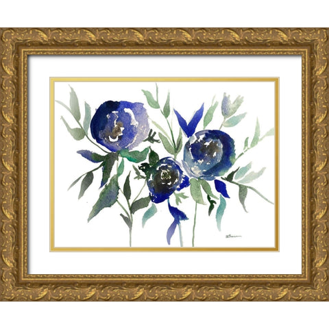 Blue Roses 2 Gold Ornate Wood Framed Art Print with Double Matting by Brown, Victoria