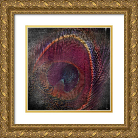 Peacock Distressed Gold Ornate Wood Framed Art Print with Double Matting by Brown, Victoria