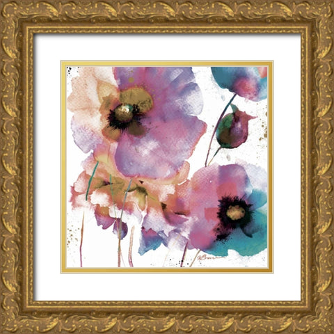 Pink Flowers 1 Gold Ornate Wood Framed Art Print with Double Matting by Brown,Victoria