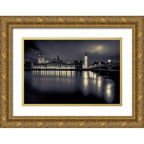 London Duotone Parliament Gold Ornate Wood Framed Art Print with Double Matting by Brown,Victoria