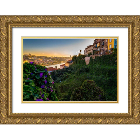 Porto Portugal Gardens Gold Ornate Wood Framed Art Print with Double Matting by Kostka, Vladimir