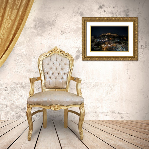 Greece Athens Acropolis Night 1 Gold Ornate Wood Framed Art Print with Double Matting by Kostka, Vladimir