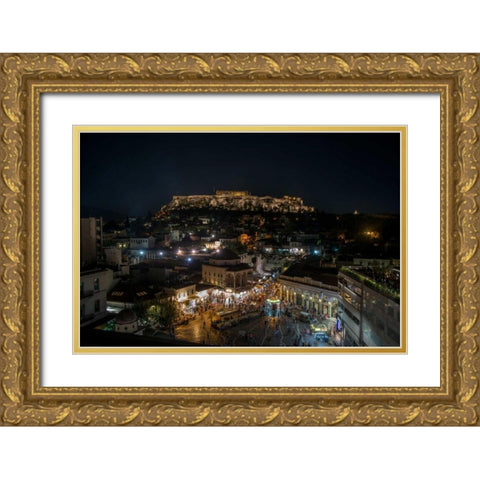 Greece Athens Acropolis Night 1 Gold Ornate Wood Framed Art Print with Double Matting by Kostka, Vladimir