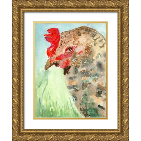 Watercolor Rooster Gold Ornate Wood Framed Art Print with Double Matting by Barski, Karen
