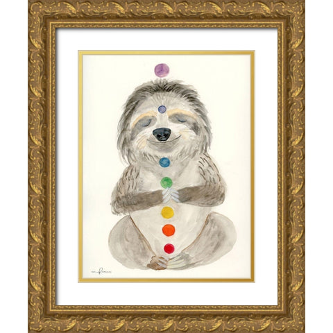 Meditating Sloth 1 Gold Ornate Wood Framed Art Print with Double Matting by Barski, Karen