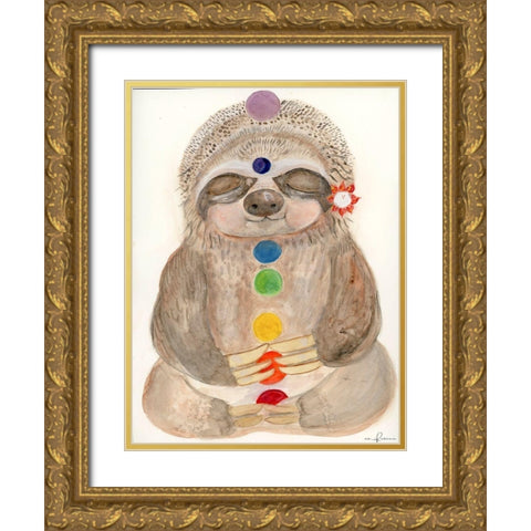 Meditating Sloth 2 Gold Ornate Wood Framed Art Print with Double Matting by Barski, Karen