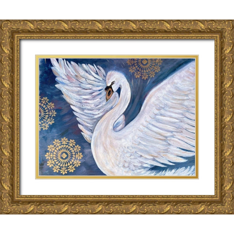 Swan With Gold Mandala Gold Ornate Wood Framed Art Print with Double Matting by Barski, Karen