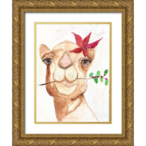 Xmas Camel Gold Ornate Wood Framed Art Print with Double Matting by Barski, Karen