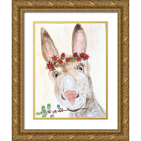 Xmas Donkey Gold Ornate Wood Framed Art Print with Double Matting by Barski, Karen