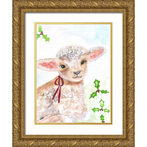 Xmas Lamb Gold Ornate Wood Framed Art Print with Double Matting by Barski, Karen