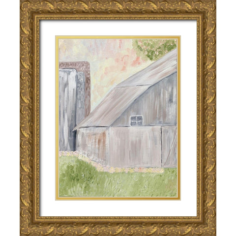 Watercolor Barn 1 Gold Ornate Wood Framed Art Print with Double Matting by Barski, Karen