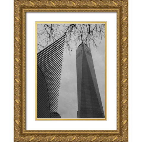 World Trade New York Gold Ornate Wood Framed Art Print with Double Matting by A.D. Lines