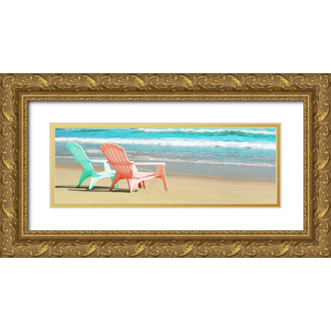 Bright Adirondak Chairs on the beach Gold Ornate Wood Framed Art Print with Double Matting by Foschino, Suzanne