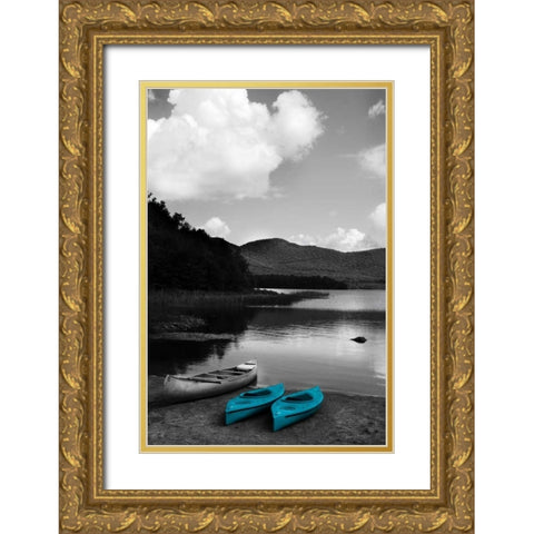 Kayak Teal Gold Ornate Wood Framed Art Print with Double Matting by Foschino, Suzanne