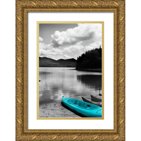 Kayak Teal Gold Ornate Wood Framed Art Print with Double Matting by Foschino, Suzanne