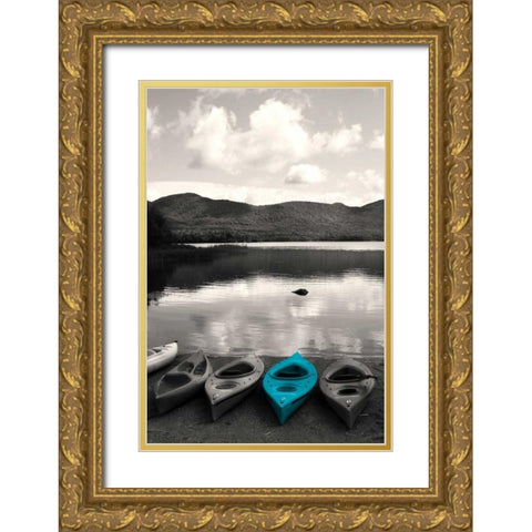 Kayaks Teal Gold Ornate Wood Framed Art Print with Double Matting by Foschino, Suzanne