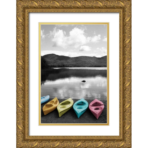 Kayaks Pastels Gold Ornate Wood Framed Art Print with Double Matting by Foschino, Suzanne