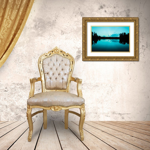 Sunset Lake Teal Gold Ornate Wood Framed Art Print with Double Matting by Foschino, Suzanne