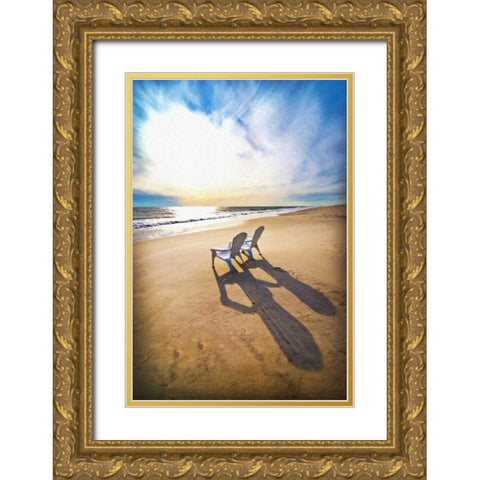 Beach Chairs Painting Gold Ornate Wood Framed Art Print with Double Matting by Foschino, Suzanne