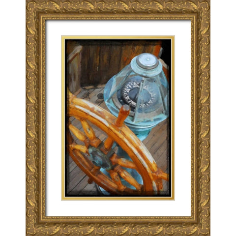 Old Sailboats Ship Wheel Gold Ornate Wood Framed Art Print with Double Matting by Foschino, Suzanne