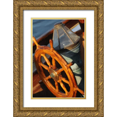Ships Wheel Gold Ornate Wood Framed Art Print with Double Matting by Foschino, Suzanne