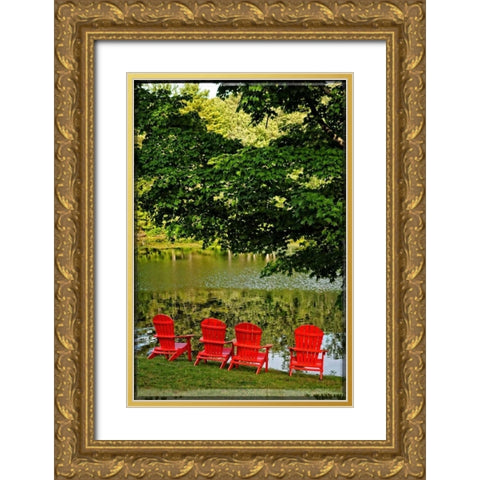 A Family Of Adirondak Chairs Gold Ornate Wood Framed Art Print with Double Matting by Foschino, Suzanne