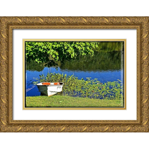 Country Pond Row Boat Gold Ornate Wood Framed Art Print with Double Matting by Foschino, Suzanne