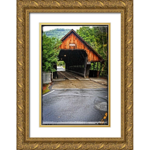 Covered Bridge Gold Ornate Wood Framed Art Print with Double Matting by Foschino, Suzanne