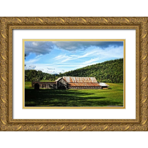Country Barn 3 Gold Ornate Wood Framed Art Print with Double Matting by Foschino, Suzanne