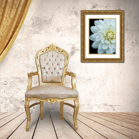 White Dahlia 5 Gold Ornate Wood Framed Art Print with Double Matting by Foschino, Suzanne