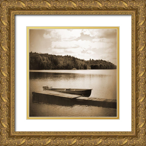 Boat Dock Sepia Gold Ornate Wood Framed Art Print with Double Matting by Foschino, Suzanne