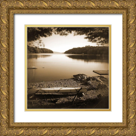 Canoe on Shore C Gold Ornate Wood Framed Art Print with Double Matting by Foschino, Suzanne