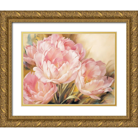 Angelique Tulips I Gold Ornate Wood Framed Art Print with Double Matting by Levashov, Igor