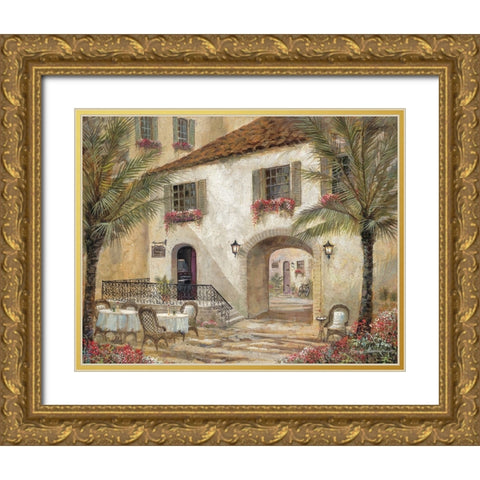 Gentle Palms And Wine Gold Ornate Wood Framed Art Print with Double Matting by Manning, Ruane