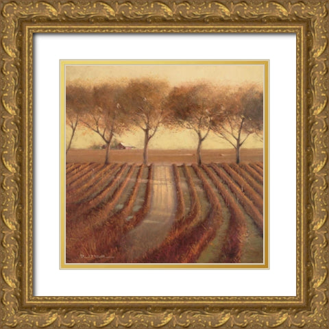 Vintage Sunlit Vineyard Gold Ornate Wood Framed Art Print with Double Matting by Mathenia, Paul