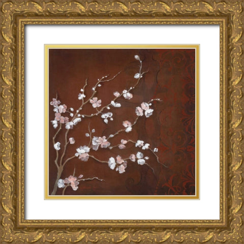Cherry Blossoms on Cinnabar II Gold Ornate Wood Framed Art Print with Double Matting by Tava Studios
