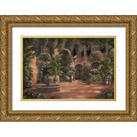 French Quarter Courtyard I Gold Ornate Wood Framed Art Print with Double Matting by Brown, Betsy